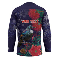 Tui Meri Kirihimete Personalised Hockey Jersey Pohutukawa Flowers Blue Motif - Polynesian Pride