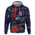 Tui Meri Kirihimete Personalised Hoodie Pohutukawa Flowers Blue Motif - Polynesian Pride