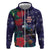 Tui Meri Kirihimete Personalised Hoodie Pohutukawa Flowers Blue Motif - Polynesian Pride