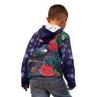 Tui Meri Kirihimete Personalised Kid Hoodie Pohutukawa Flowers Blue Motif - Polynesian Pride