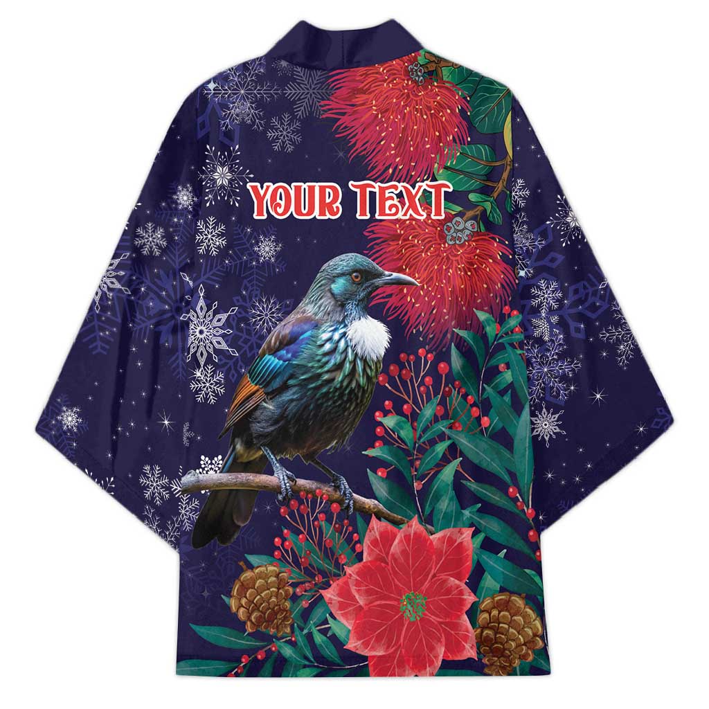 Tui Meri Kirihimete Personalised Kimono Pohutukawa Flowers Blue Motif - Polynesian Pride