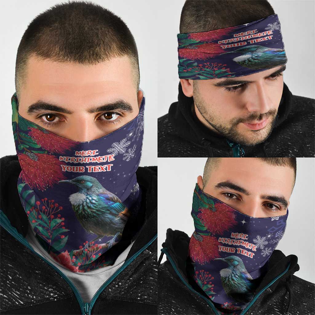 Tui Meri Kirihimete Personalised Neck Gaiter Pohutukawa Flowers Blue Motif - Polynesian Pride