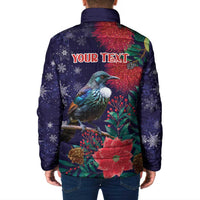Tui Meri Kirihimete Personalised Padded Jacket Pohutukawa Flowers Blue Motif - Polynesian Pride