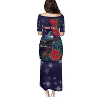 Tui Meri Kirihimete Personalised Puletasi Pohutukawa Flowers Blue Motif - Polynesian Pride