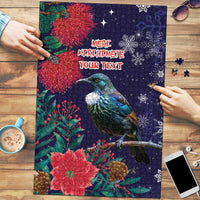 Tui Meri Kirihimete Personalised Puzzle Pohutukawa Flowers Blue Motif - Polynesian Pride