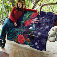 Tui Meri Kirihimete Personalised Quilt Pohutukawa Flowers Blue Motif - Polynesian Pride