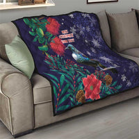 Tui Meri Kirihimete Personalised Quilt Pohutukawa Flowers Blue Motif - Polynesian Pride