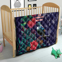 Tui Meri Kirihimete Personalised Quilt Pohutukawa Flowers Blue Motif - Polynesian Pride