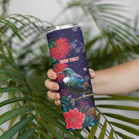 Tui Meri Kirihimete Personalised Skinny Tumbler Pohutukawa Flowers Blue Motif - Polynesian Pride