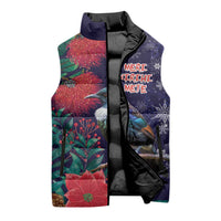 Tui Meri Kirihimete Personalised Sleeveless Puffer Jacket Pohutukawa Flowers Blue Motif - Polynesian Pride