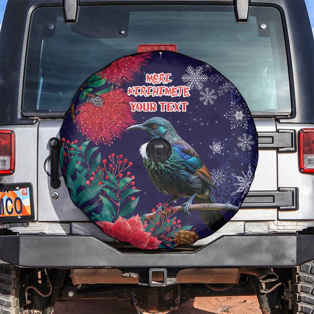 Tui Meri Kirihimete Personalised Spare Tire Cover Pohutukawa Flowers Blue Motif - Polynesian Pride