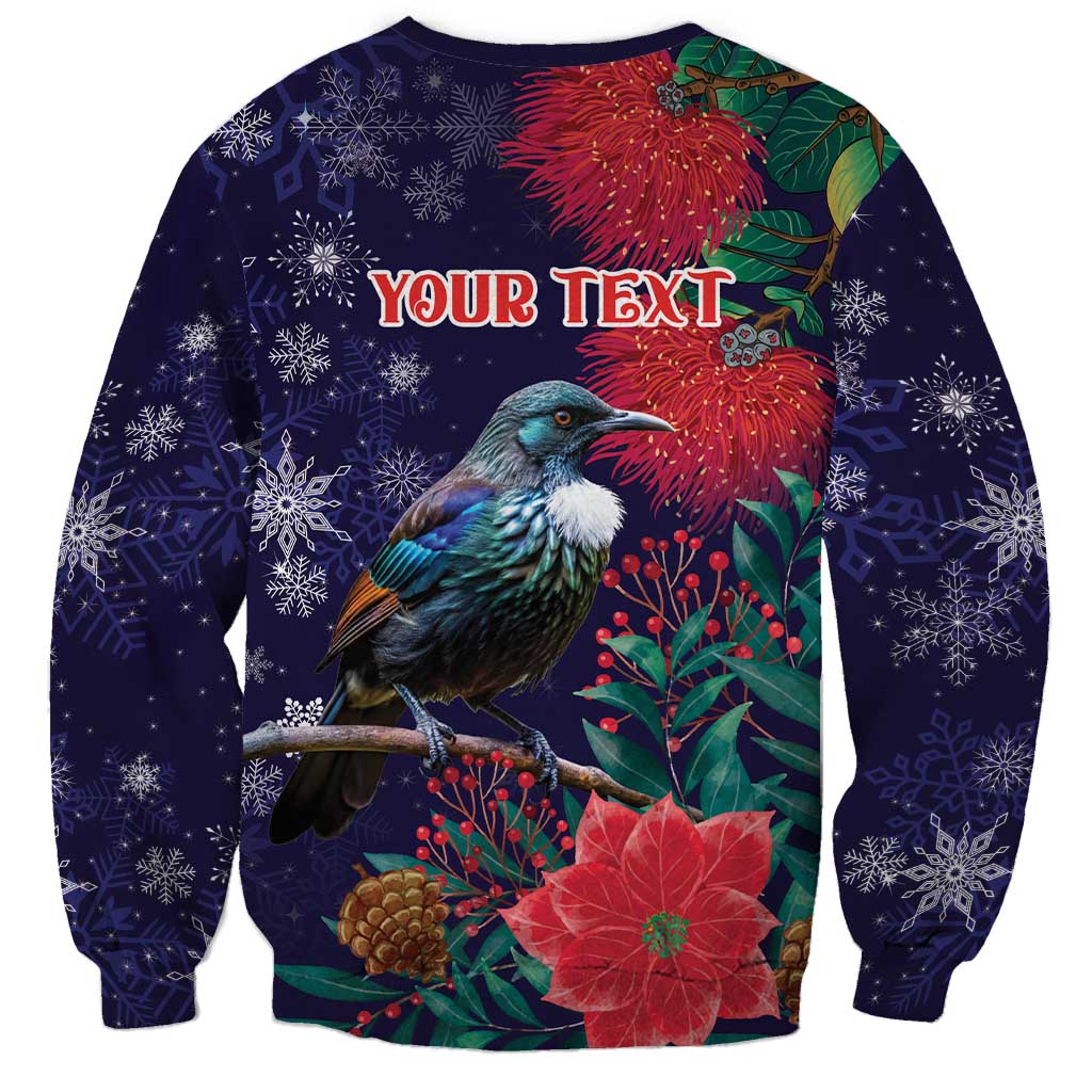 Tui Meri Kirihimete Personalised Sweatshirt Pohutukawa Flowers Blue Motif - Polynesian Pride