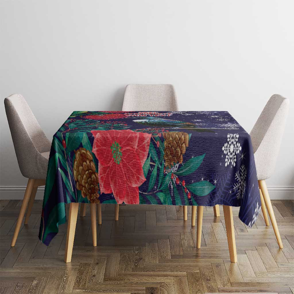 Tui Meri Kirihimete Personalised Tablecloth Pohutukawa Flowers Blue Motif - Polynesian Pride
