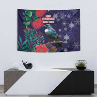 Tui Meri Kirihimete Personalised Tapestry Pohutukawa Flowers Blue Motif - Polynesian Pride
