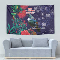 Tui Meri Kirihimete Personalised Tapestry Pohutukawa Flowers Blue Motif - Polynesian Pride