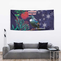Tui Meri Kirihimete Personalised Tapestry Pohutukawa Flowers Blue Motif - Polynesian Pride