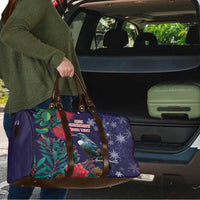 Tui Meri Kirihimete Personalised Travel Bag Pohutukawa Flowers Blue Motif - Polynesian Pride