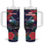 Tui Meri Kirihimete Personalised Tumbler With Handle Pohutukawa Flowers Blue Motif - Polynesian Pride