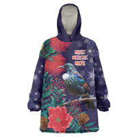 Tui Meri Kirihimete Personalised Wearable Blanket Hoodie Pohutukawa Flowers Blue Motif LT9 One Size Blue - Polynesian Pride
