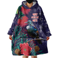 Tui Meri Kirihimete Personalised Wearable Blanket Hoodie Pohutukawa Flowers Blue Motif LT9 - Polynesian Pride