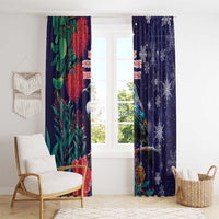 Tui Meri Kirihimete Personalised Window Curtain Pohutukawa Flowers Blue Motif - Polynesian Pride