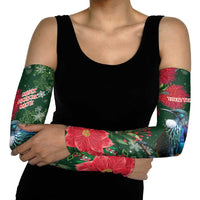 Tui Meri Kirihimete Personalised Arm Sleeves Pohutukawa Flowers Green Motif - Polynesian Pride