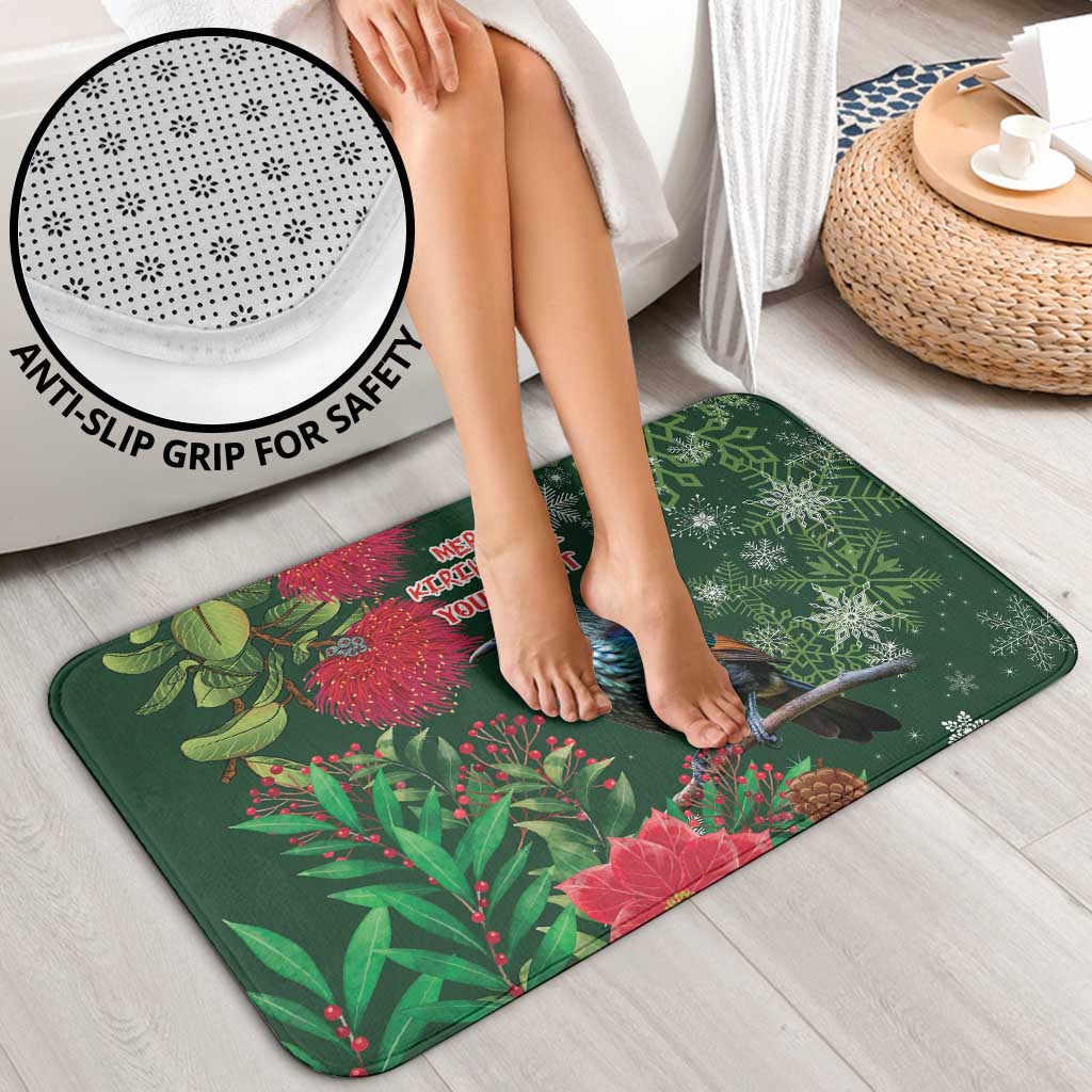 Tui Meri Kirihimete Personalised Bathroom Set Pohutukawa Flowers Green Motif - Polynesian Pride