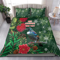 Tui Meri Kirihimete Personalised Bedding Set Pohutukawa Flowers Green Motif - Polynesian Pride
