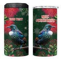 Tui Meri Kirihimete Personalised 4 in 1 Can Cooler Tumbler Pohutukawa Flowers Green Motif - Polynesian Pride