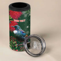 Tui Meri Kirihimete Personalised 4 in 1 Can Cooler Tumbler Pohutukawa Flowers Green Motif - Polynesian Pride