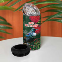 Tui Meri Kirihimete Personalised 4 in 1 Can Cooler Tumbler Pohutukawa Flowers Green Motif - Polynesian Pride