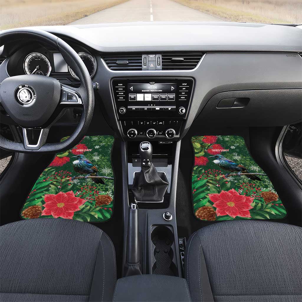 Tui Meri Kirihimete Personalised Car Mats Pohutukawa Flowers Green Motif - Polynesian Pride