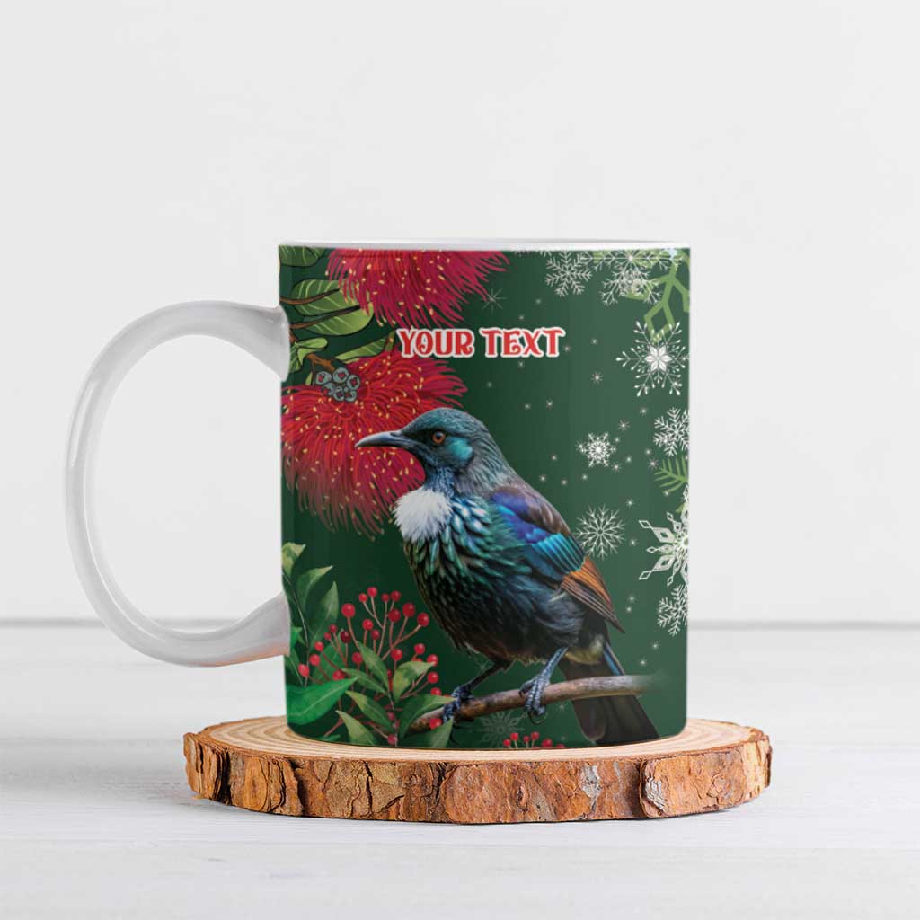 Tui Meri Kirihimete Personalised Ceramic Mug Pohutukawa Flowers Green Motif - Polynesian Pride
