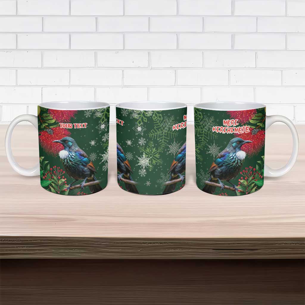 Tui Meri Kirihimete Personalised Ceramic Mug Pohutukawa Flowers Green Motif - Polynesian Pride