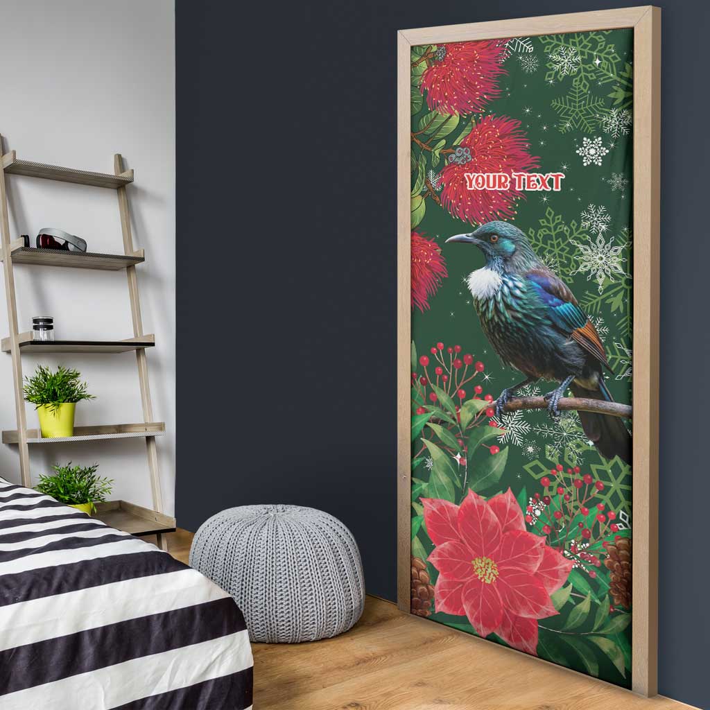 Tui Meri Kirihimete Personalised Door Cover Pohutukawa Flowers Green Motif - Polynesian Pride