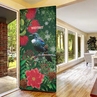 Tui Meri Kirihimete Personalised Door Cover Pohutukawa Flowers Green Motif - Polynesian Pride