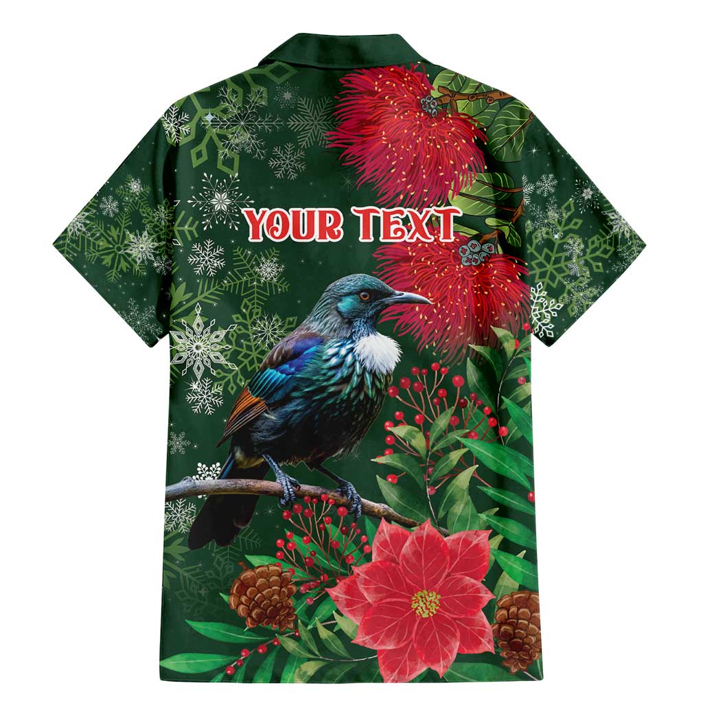 Tui Meri Kirihimete Personalised Family Matching Mermaid Dress and Hawaiian Shirt Pohutukawa Flowers Green Motif - Polynesian Pride