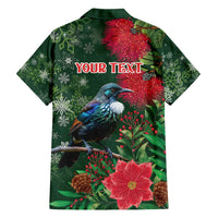 Tui Meri Kirihimete Personalised Family Matching Puletasi and Hawaiian Shirt Pohutukawa Flowers Green Motif - Polynesian Pride