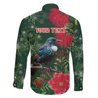 Tui Meri Kirihimete Personalised Family Matching Puletasi and Hawaiian Shirt Pohutukawa Flowers Green Motif - Polynesian Pride