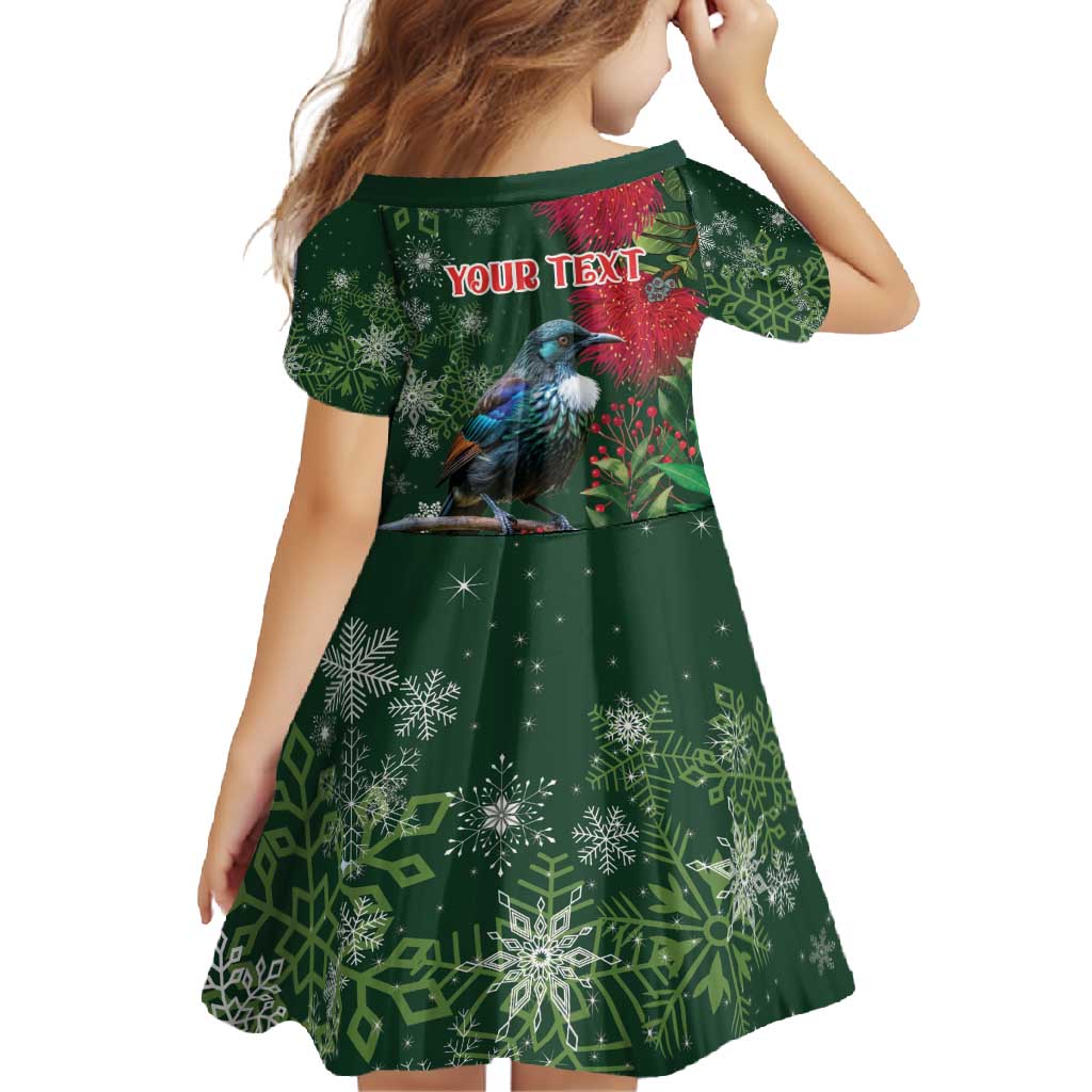 Tui Meri Kirihimete Personalised Family Matching Tank Maxi Dress and Hawaiian Shirt Pohutukawa Flowers Green Motif - Polynesian Pride