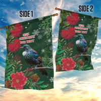 Tui Meri Kirihimete Personalised Garden Flag Pohutukawa Flowers Green Motif - Polynesian Pride