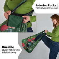 Tui Meri Kirihimete Personalised Grocery Bag Pohutukawa Flowers Green Motif - Polynesian Pride