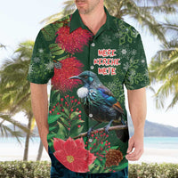 Tui Meri Kirihimete Personalised Hawaiian Shirt Pohutukawa Flowers Green Motif - Polynesian Pride