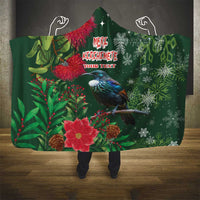 Tui Meri Kirihimete Personalised Hooded Blanket Pohutukawa Flowers Green Motif - Polynesian Pride