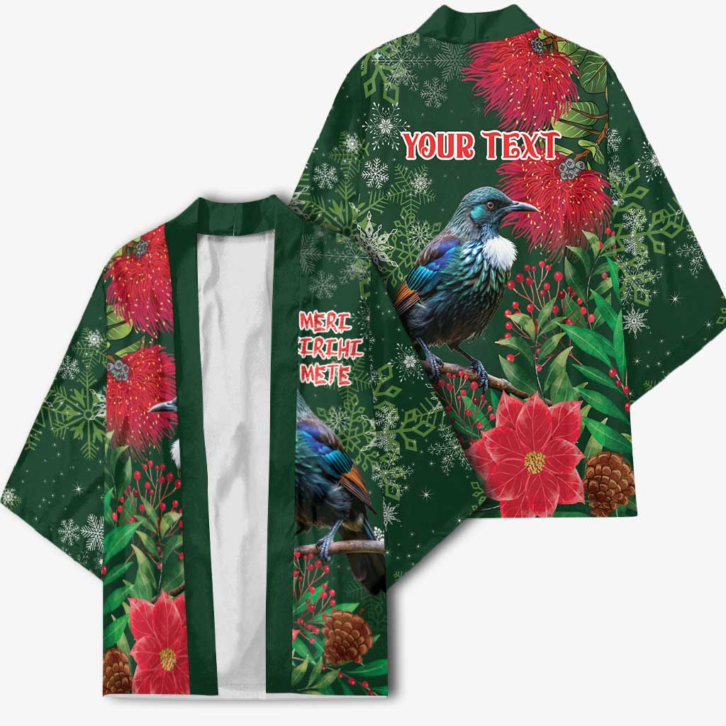 Tui Meri Kirihimete Personalised Kimono Pohutukawa Flowers Green Motif - Polynesian Pride