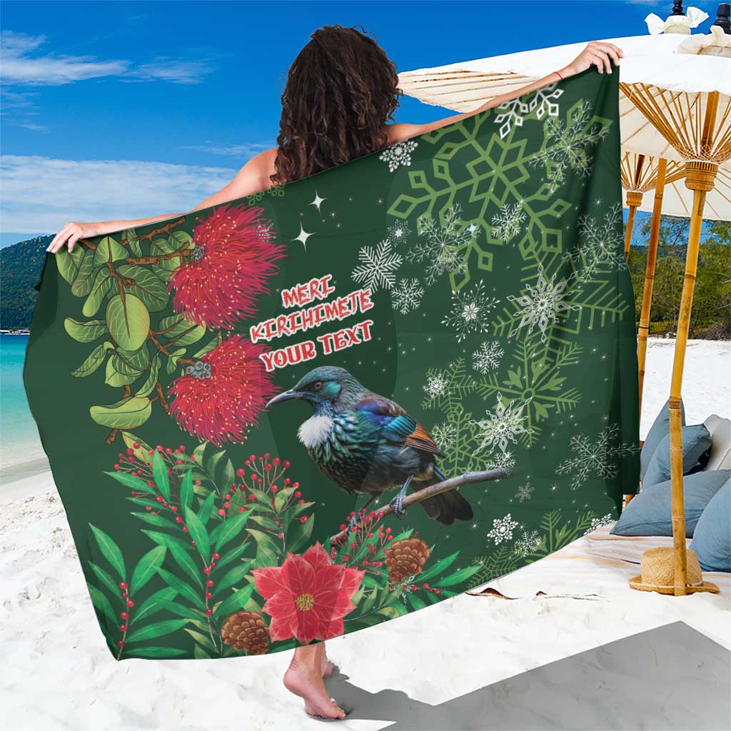 Tui Meri Kirihimete Personalised Sarong Pohutukawa Flowers Green Motif - Polynesian Pride