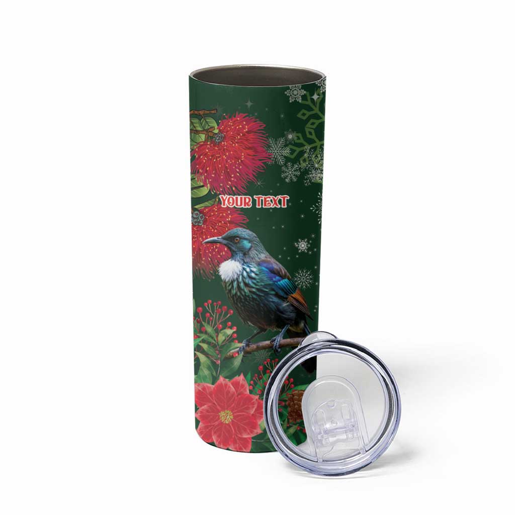 Tui Meri Kirihimete Personalised Skinny Tumbler Pohutukawa Flowers Green Motif - Polynesian Pride