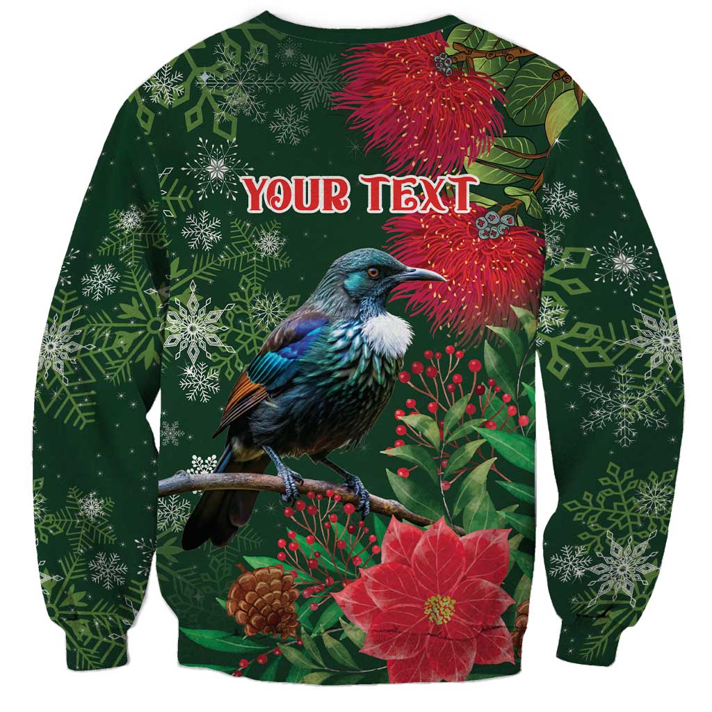 Tui Meri Kirihimete Personalised Sweatshirt Pohutukawa Flowers Green Motif - Polynesian Pride