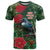 Tui Meri Kirihimete Personalised T Shirt Pohutukawa Flowers Green Motif - Polynesian Pride