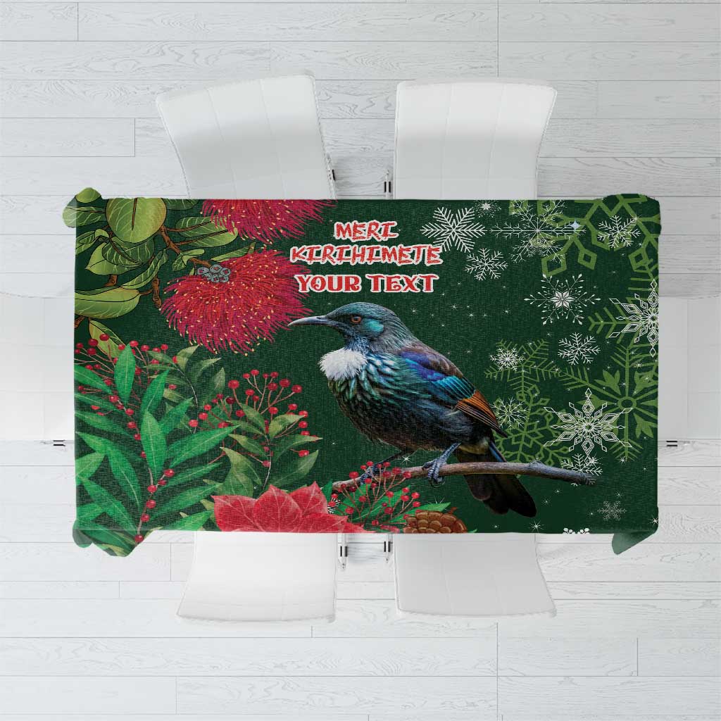 Tui Meri Kirihimete Personalised Tablecloth Pohutukawa Flowers Green Motif - Polynesian Pride